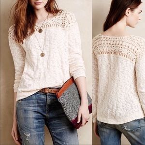 Anthropologie Meadow Rue Kellen Crochet Pullover Cream Slub Knit Sweater Small